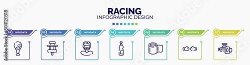 infographic for racing concept. vector infographic template with icons and 7 option or steps. included tee, paddock, rugby player, isotonic, null, punching, horsepower editable vector.