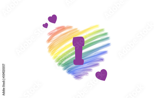 I Heart Letter Logo Design with Rainbow Color Brush Stroke Paint, Vector Illustration.