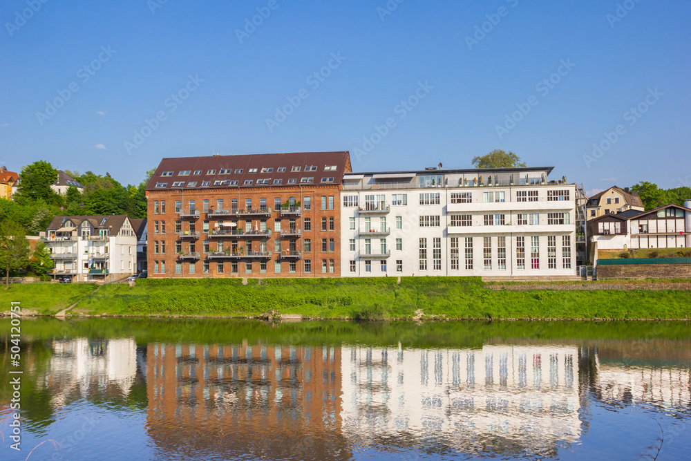 Apartment buildings at the Ruhr river in Essen-Werden, Germany
