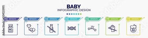 infographic for baby concept. vector infographic template with icons and 7 option or steps. included sleeping pills, medical checkup, lactose intolerant, genes, broken bone, latex, dad editable