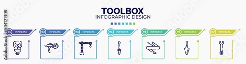 infographic for toolbox concept. vector infographic template with icons and 7 option or steps. included ecologic light bulb  grinder  lifter  garage screwdriver  swiss knife  garden palette  repair