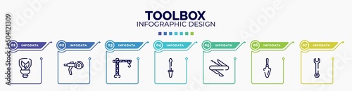 infographic for toolbox concept. vector infographic template with icons and 7 option or steps. included ecologic light bulb, grinder, lifter, garage screwdriver, swiss knife, garden palette, repair