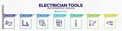 infographic for electrician tools concept. vector infographic template with icons and 7 option or steps. included polisher, drawing tool, weld, electric meter, screwdrivers, bidet, soldering iron