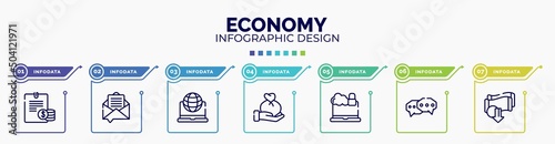 infographic for economy concept. vector infographic template with icons and 7 option or steps. included planing, email marketing, intranet, wage, cybercrime, chat bubble, devaluation editable