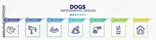 infographic for dogs concept. vector infographic template with icons and 7 option or steps. included moon and stars, horse jumping, bird in nest, horse rocker black, birds couple, horse head chess