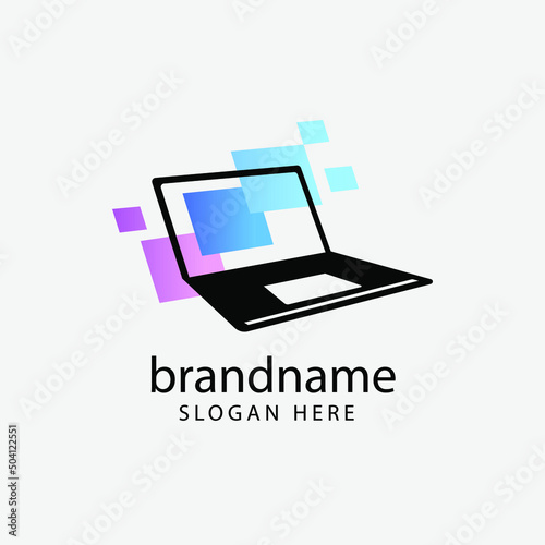 Computer logo design. Pc fix, repair icon. Computer maintenance service. Coding, software. Computer tech shop. Computer help logotype badge, brand logo, name symbol, sign, emblem. Vector illustration.