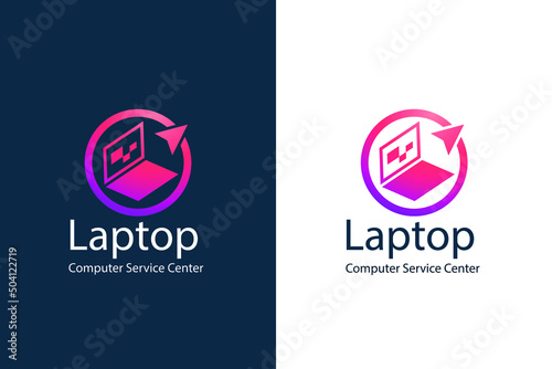 Computer logo design. Pc fix, repair icon. Computer maintenance service. Coding, software. Computer tech shop. Computer help logotype badge, brand logo, name symbol, sign, emblem. Vector illustration.
