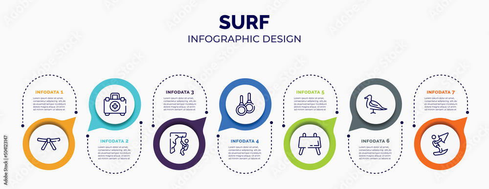 infographic for surf concept. vector infographic template with icons and 7 option or steps. included black belt, emergencies, abseiling, gymnastic rings, buck, seagulls, kitesurf for abstract infographic for surf concept. vector infographic template with icons and 7 option or steps. included black belt, emergencies, abseiling, gymnastic rings, buck, seagulls, kitesurf for abstract