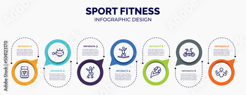 infographic for sport fitness concept. vector infographic template with icons and 7 option or steps. included whey protein, ringer, powerbocking, highlining, strike, mountain bike, bodybuilder for