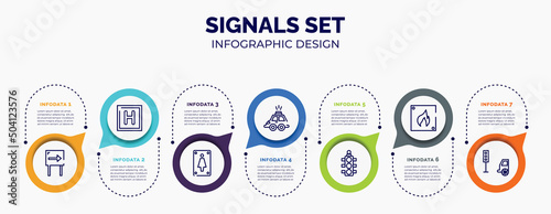 infographic for signals set concept. vector infographic template with icons and 7 option or steps. included one way, round hotel, women toilet, hackney carriage, semaphore light, fire triangular,