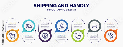 infographic for shipping and handly concept. vector infographic template with icons and 7 option or steps. included parcel weight, moving home, phone assistance, heat treated wood, 24 hours phone
