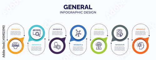 infographic for general concept. vector infographic template with icons and 7 option or steps. included solarium, sem, user behavior, organism, road tunnel, marketing plan, realization for abstract