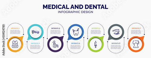 infographic for medical and dental concept. vector infographic template with icons and 7 option or steps. included premolar, man in bed, wheelchair accesibility, hypersensitive, hospital syringe,