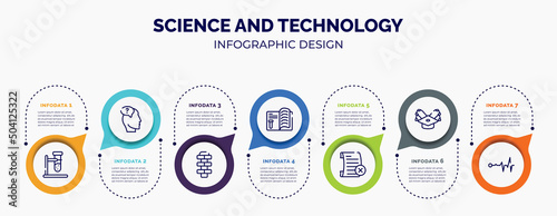 infographic for science and technology concept. vector infographic template with icons and 7 option or steps. included biochemistry, doubt, hopscotch, journal, failed, scholarship, life line for