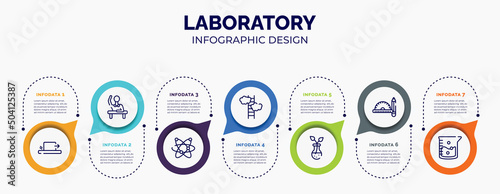 infographic for laboratory concept. vector infographic template with icons and 7 option or steps. included friction, raising hand, galaxy, ascend, botanic, drawing tools, agitator for abstract