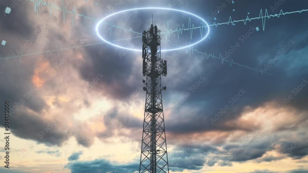 5G cellular telecommunications concept, futuristic technology motion graphics