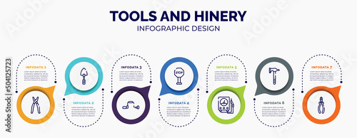 infographic for tools and hinery concept. vector infographic template with icons and 7 option or steps. included open pliers, garden trowel, brace, stopping, electric gauge, battle axe, nippers for