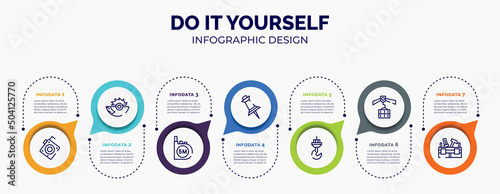 infographic for do it yourself concept. vector infographic template with icons and 7 option or steps. included roulette with button, saw half cogwheel, five meters ruler, pin tool, constructions,