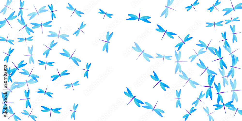Obraz premium Tropical cyan blue dragonfly cartoon vector illustration. Spring funny damselflies. Wild dragonfly cartoon dreamy background. Sensitive wings insects patten. Tropical creatures