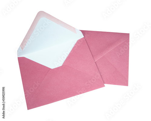 Craft pink envelope isolated on the white background