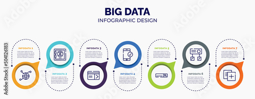 infographic for big data concept. vector infographic template with icons and 7 option or steps. included connected, strongbox, keycard, successful connection, search bar, hub, duplicate for abstract
