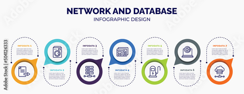 infographic for network and database concept. vector infographic template with icons and 7 option or steps. included export file, electric appliances, web hosting, mockup de, electric station,