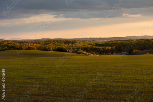 Beautiful rural landscape during sunset.Spring season. High quality photo.