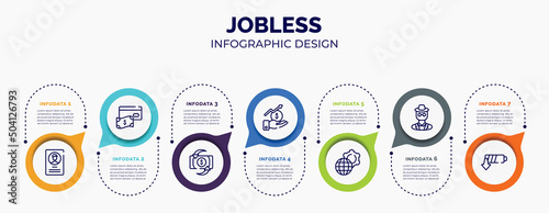 infographic for jobless concept. vector infographic template with icons and 7 option or steps. included accounts, savings, return on investment, stock market, official, detective, low energy for