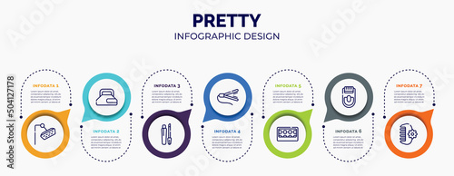 infographic for pretty concept. vector infographic template with icons and 7 option or steps. included shower head, hair gel, gloss, hair straightner, eye shadow pallette, epilador, hair clamp for