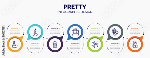 infographic for pretty concept. vector infographic template with icons and 7 option or steps. included inclined lipstick, manicure scissors, ointment, vanity case, hair cut, hair rollers, manicure