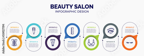 infographic for beauty salon concept. vector infographic template with icons and 7 option or steps. included women cor, two side comb, anti aging cream, men comb, women brassiere, woman eye, two