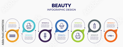infographic for beauty concept. vector infographic template with icons and 7 option or steps. included toe separator, purse, circular comb, salon chair, hand bag, remover, curling tongs for abstract