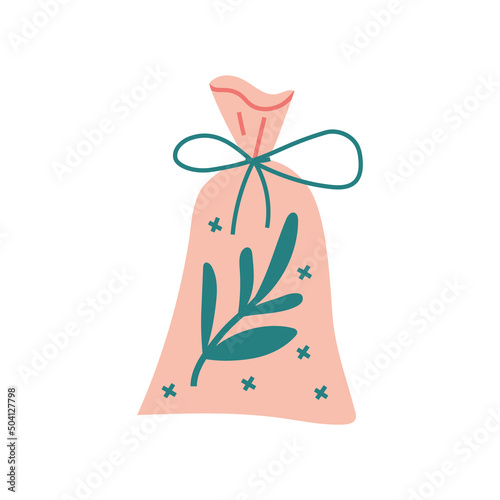 Sachet textile bag, cartoon style. Trendy modern vector illustration isolated on white background