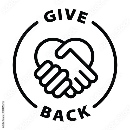 give back hand black outline badge icon label isolated vector on transparent background