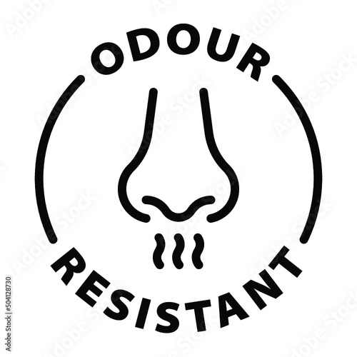 Odour resistant nose black outline badge icon label isolated vector on transparent background