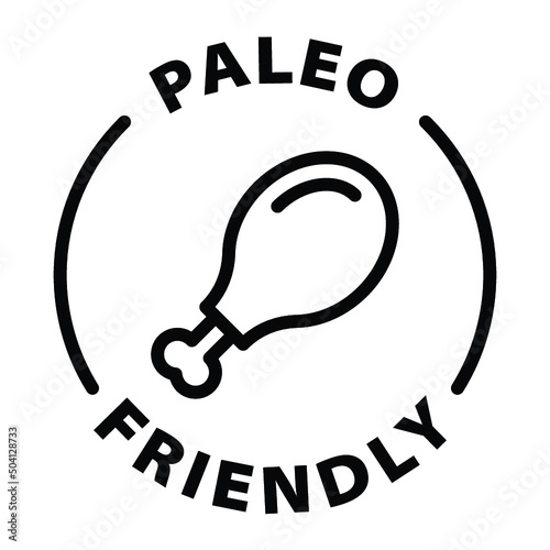 paleo friendly diet black outline badge icon label isolated vector on transparent background