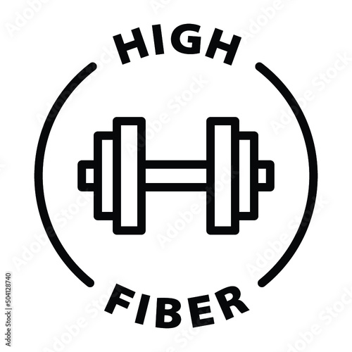high fiber black outline badge icon label isolated vector on transparent background. high fiber barbell
