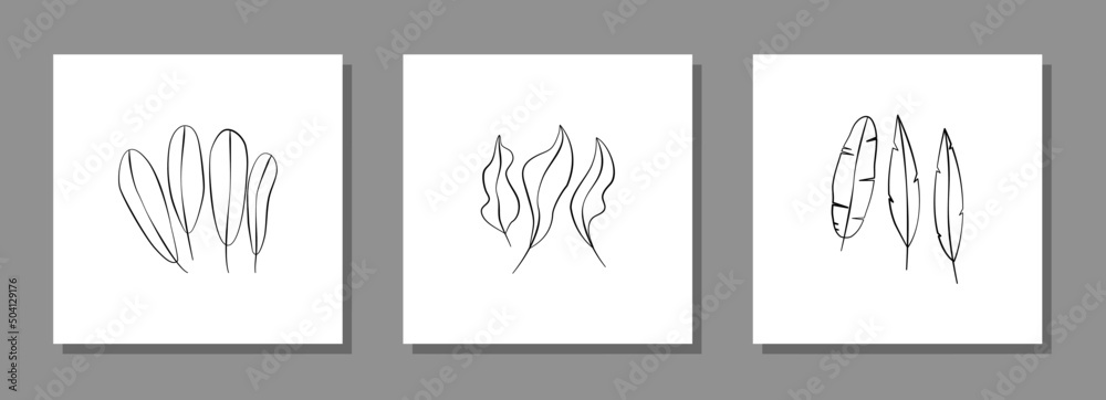 Vector botanical wall arts, with leaves. Minimalistic and natural. Leaves and line arts design. Vector botanical wall arts, with leaves. Minimalistic and natural. Leaves and line arts design.
