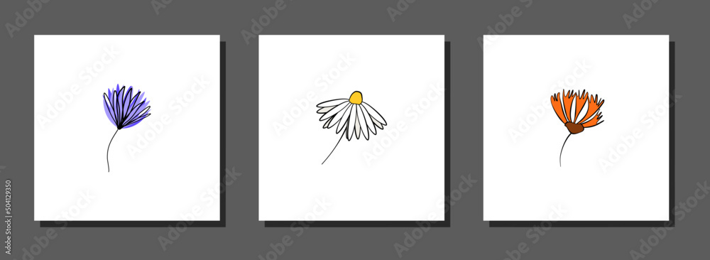 Vector botanical wall arts, with flowers. Minimalistic and natural. Flowers and line arts design.