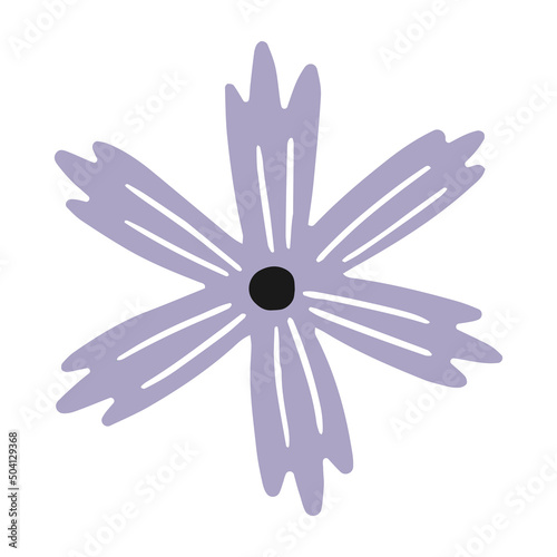 Cute flower with six petals in a simple doodle style vector isolated floral illustration.
