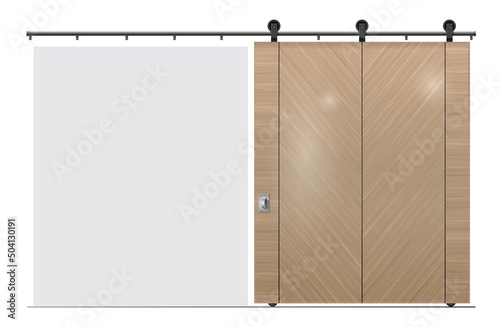Large wooden sliding door partition in loft style