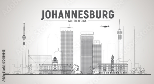 Johannesburg, ( South Africa ) line city skyline vector illustration white background. Business travel and tourism concept with modern buildings. Image for presentation, banner, web site.