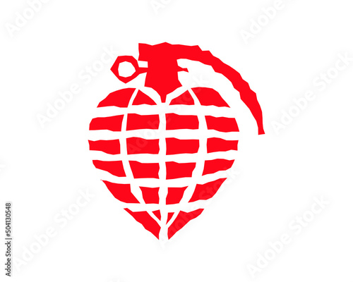 Love heart grenade bomb icon symbol shape. Danger romantic weapon sign logo. Vector illustration image. Isolated on white background.