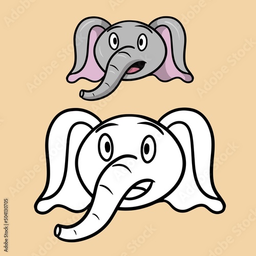 A set of illustrations for a coloring book. Surprised little elephant, cartoon elephant emotions, vector