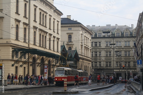 Red tram on the street
