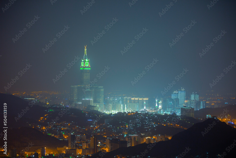 Skyline with Abraj Al Bait (Royal Clock Tower Makkah) in Makkah, Saudi