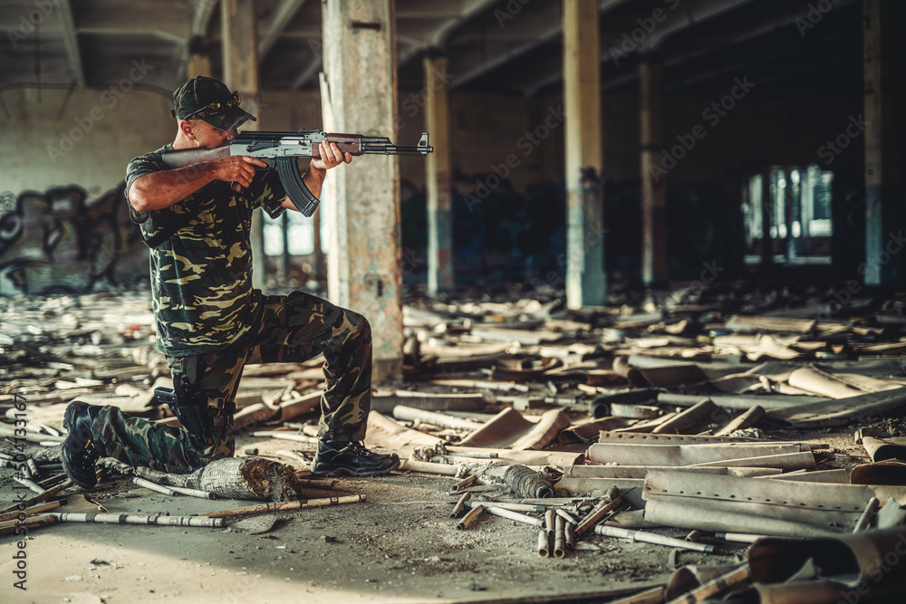 Fototapeta premium Airsoft sfaceier in the face industry building.