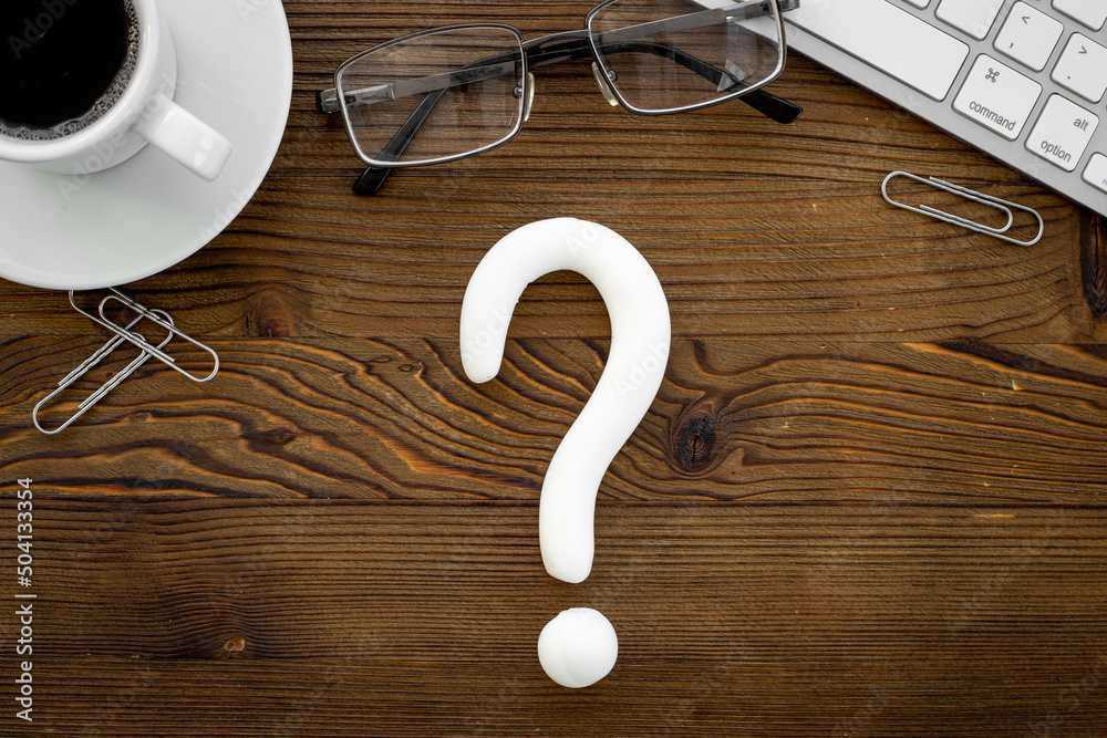 Question mark icon on office or students desk. Solving problem concept Question mark icon on office or students desk. Solving problem concept