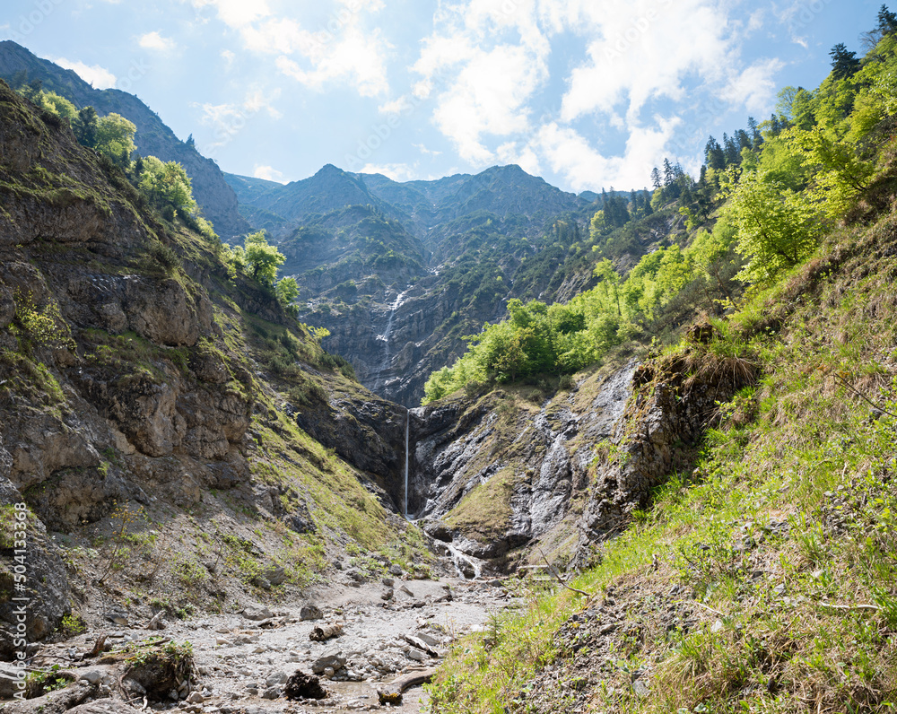 Naklejka premium rocky gorge Kleine Wolfsschlucht, near Kreuth, hiking destination in spring