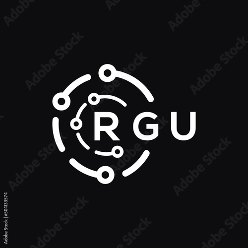 RGU technology letter logo design on black  background. RGU creative initials technology letter logo concept. RGU technology letter design.
 photo